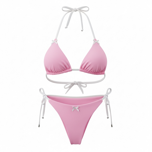 “Pink/White Side Tie Bottom” -Handmade