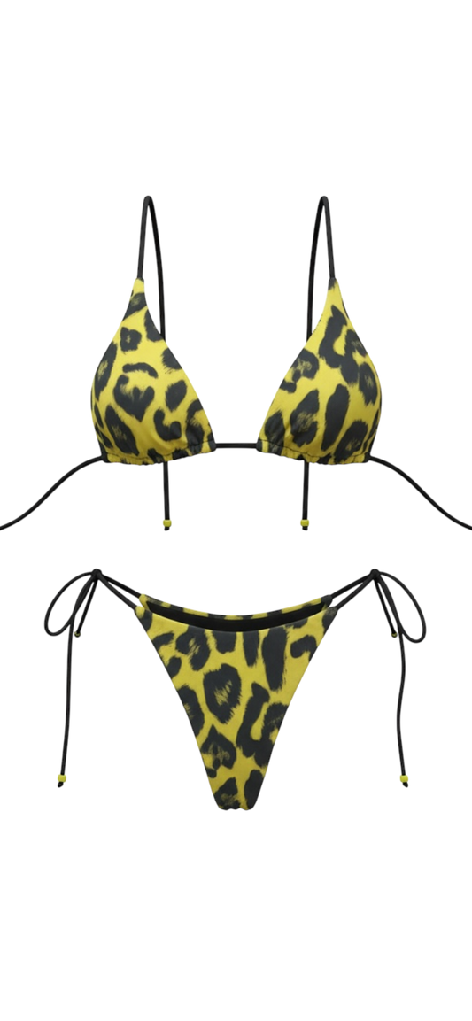 "Yellow Leopard Side Tie Bottom" -Handmade